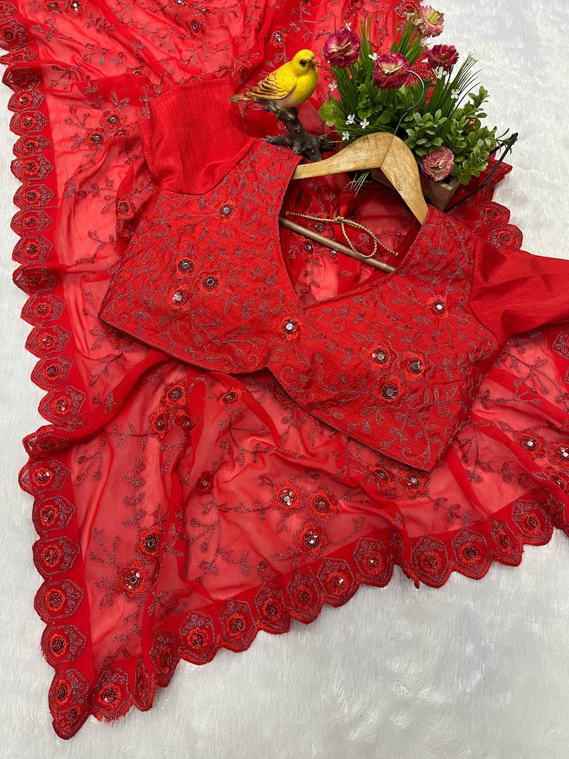 Georgette LEELA Party Wear Red Saree