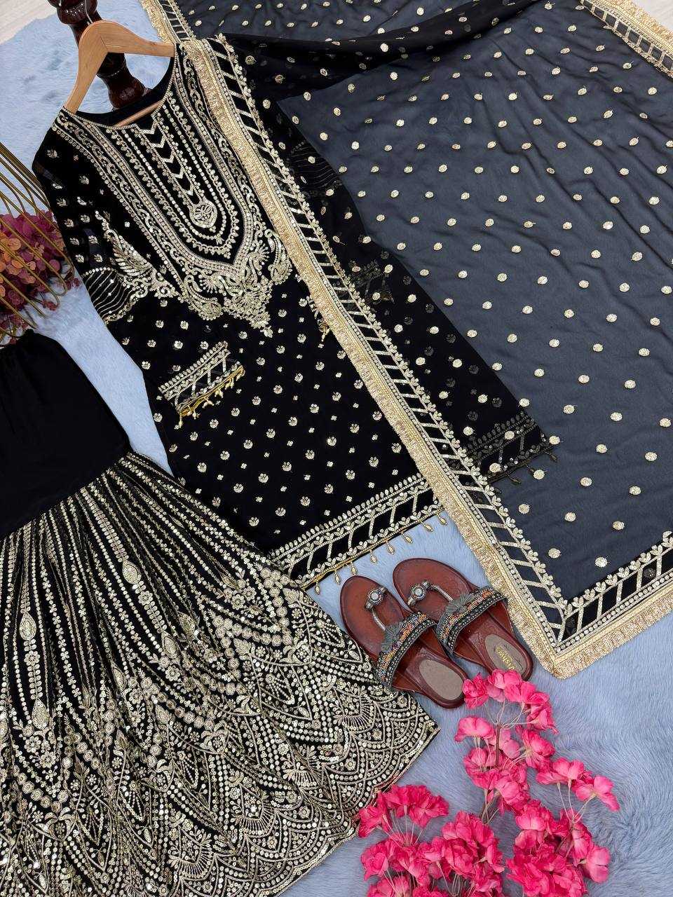 Faux Georgette Embroidery Palazzo Suit