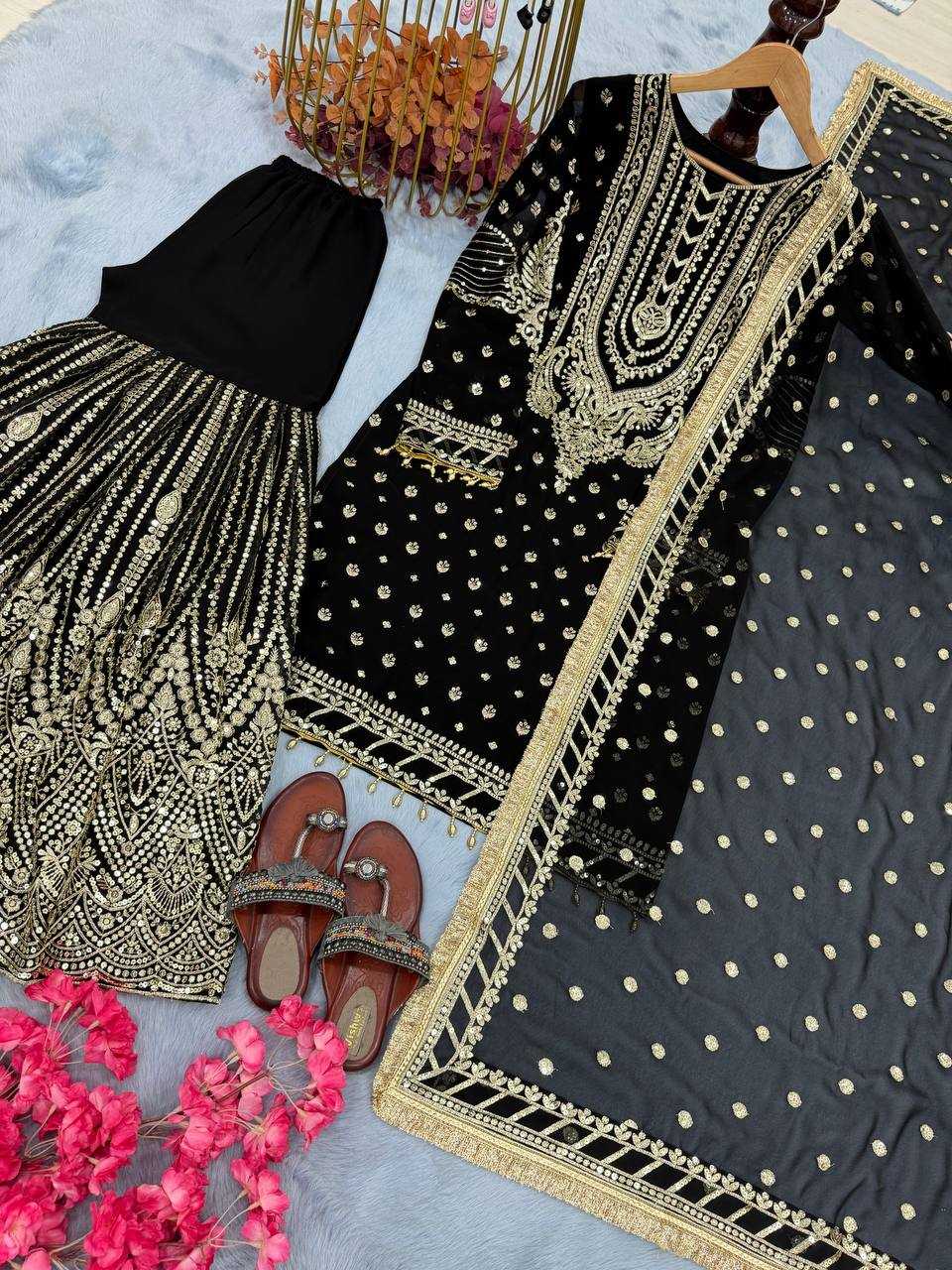Faux Georgette Embroidery Palazzo Suit