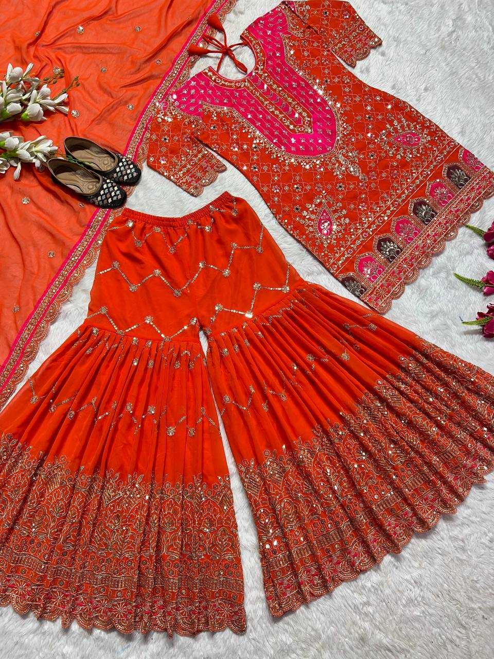 Amazing Faux Georgette Sharara Suit
