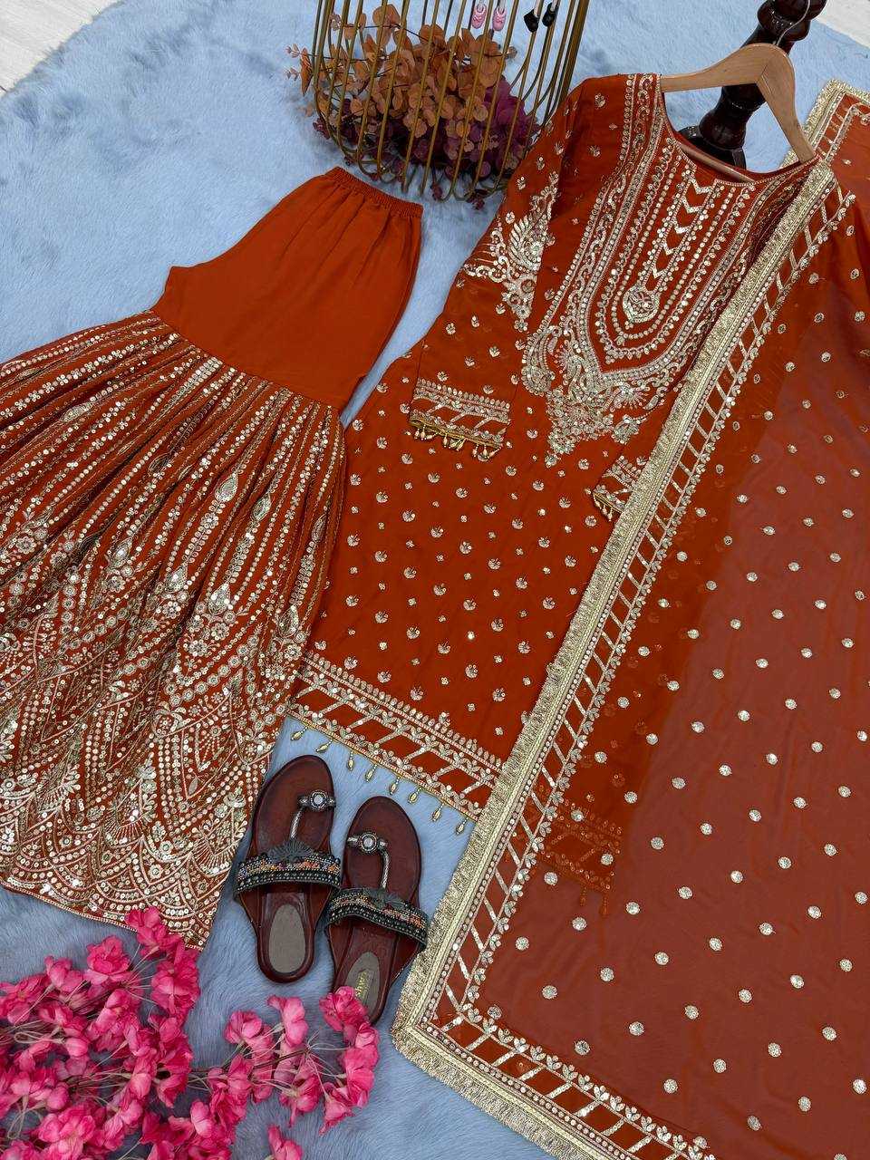 Faux Georgette Embroidery Palazzo Suit