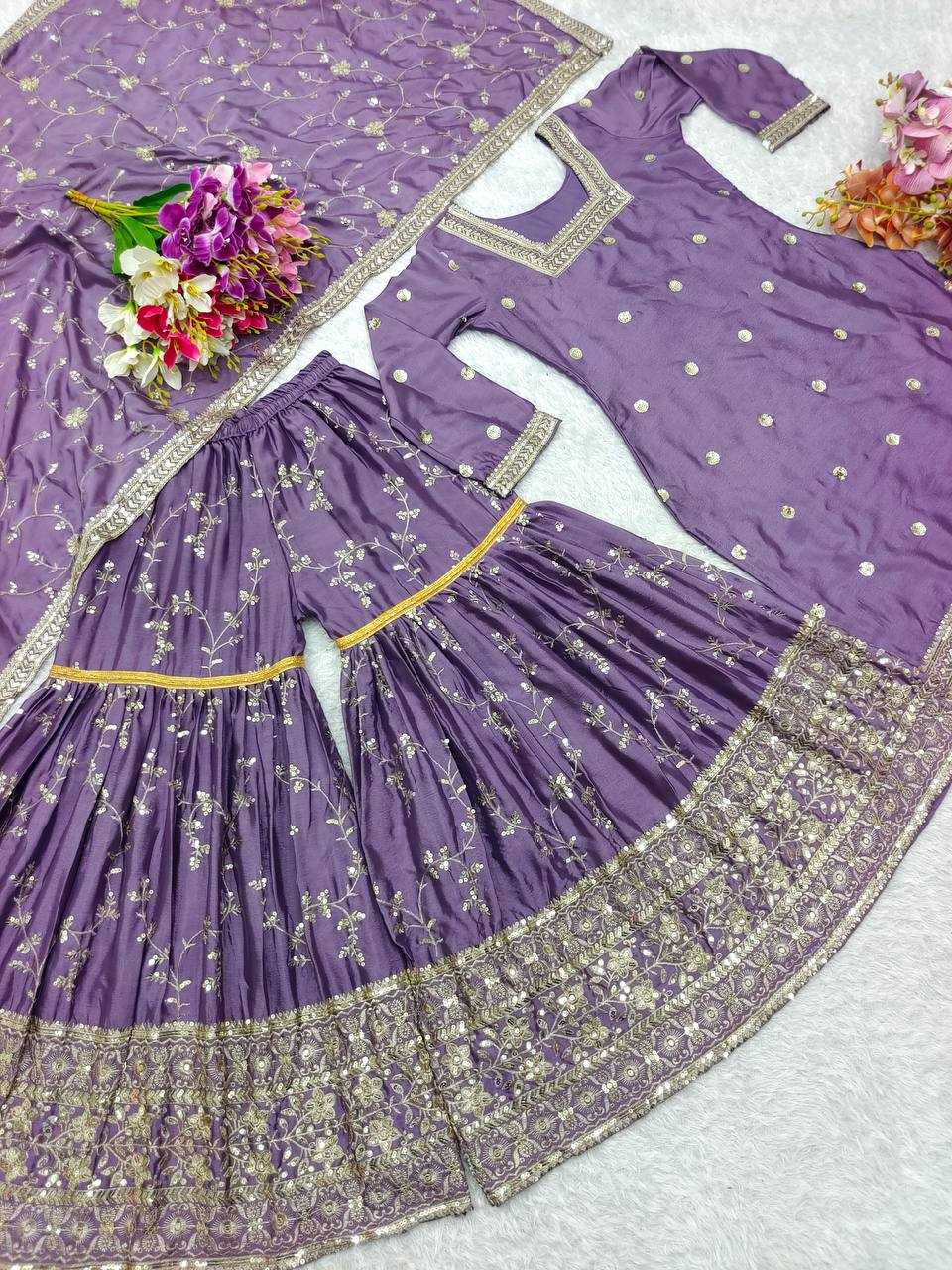 Sequence Embroidery Sharara Suit