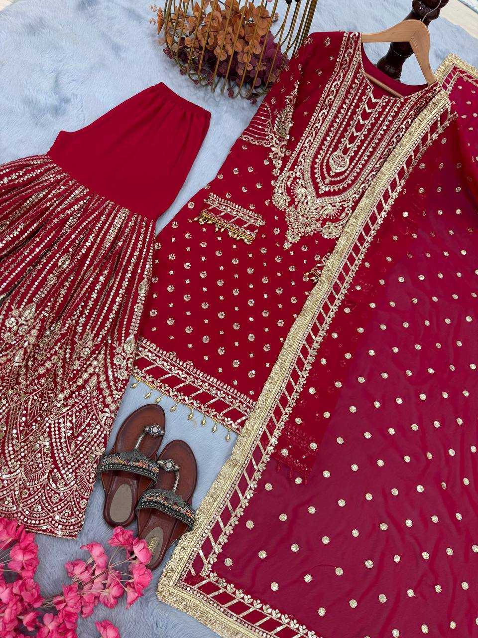 Faux Georgette Embroidery Palazzo Suit