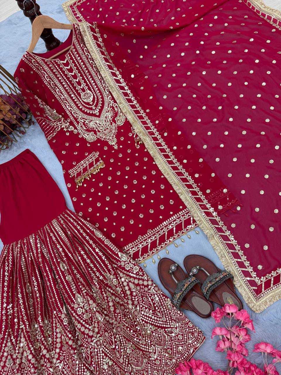 Faux Georgette Embroidery Palazzo Suit