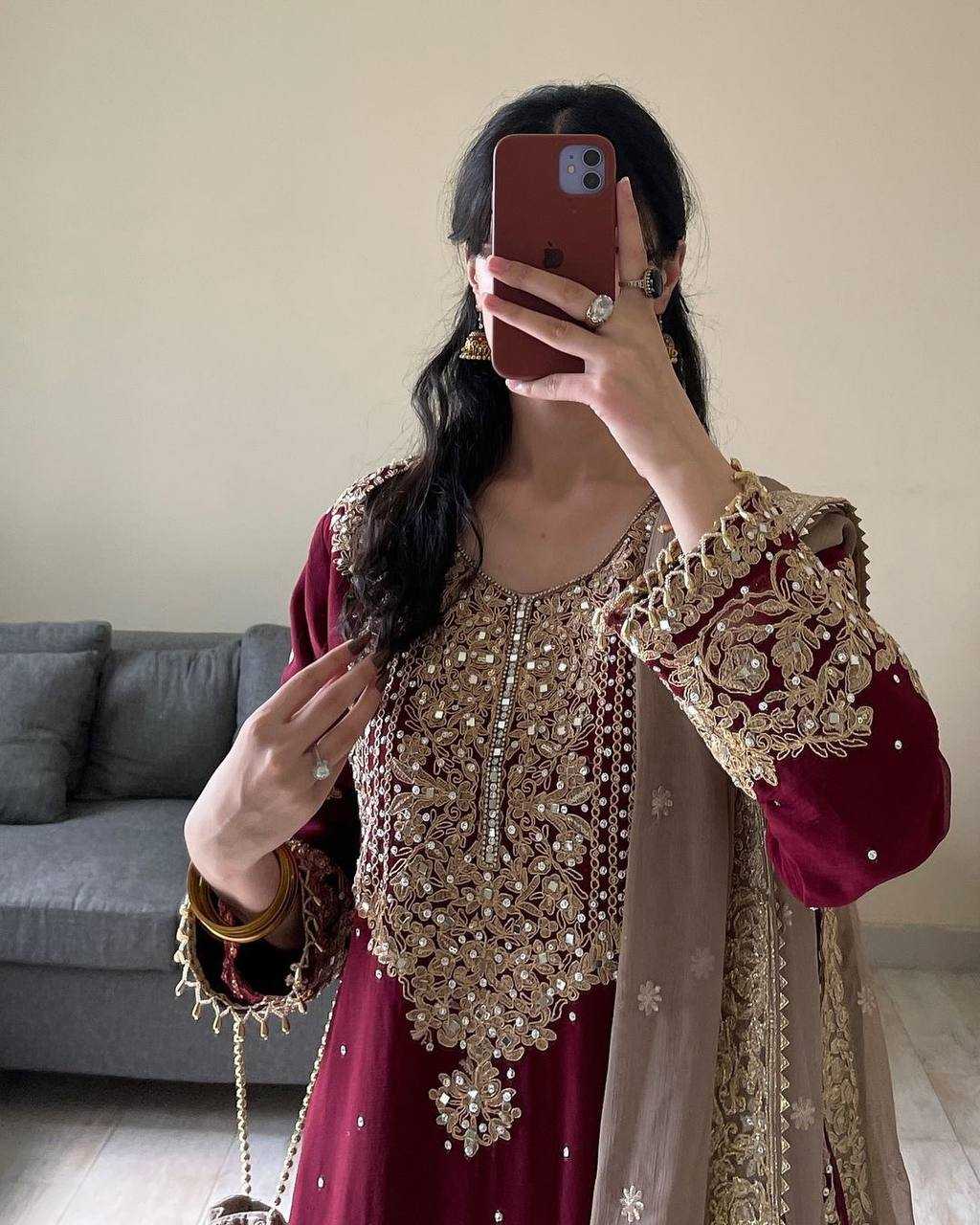 Faux Georgette Embroidery Suit