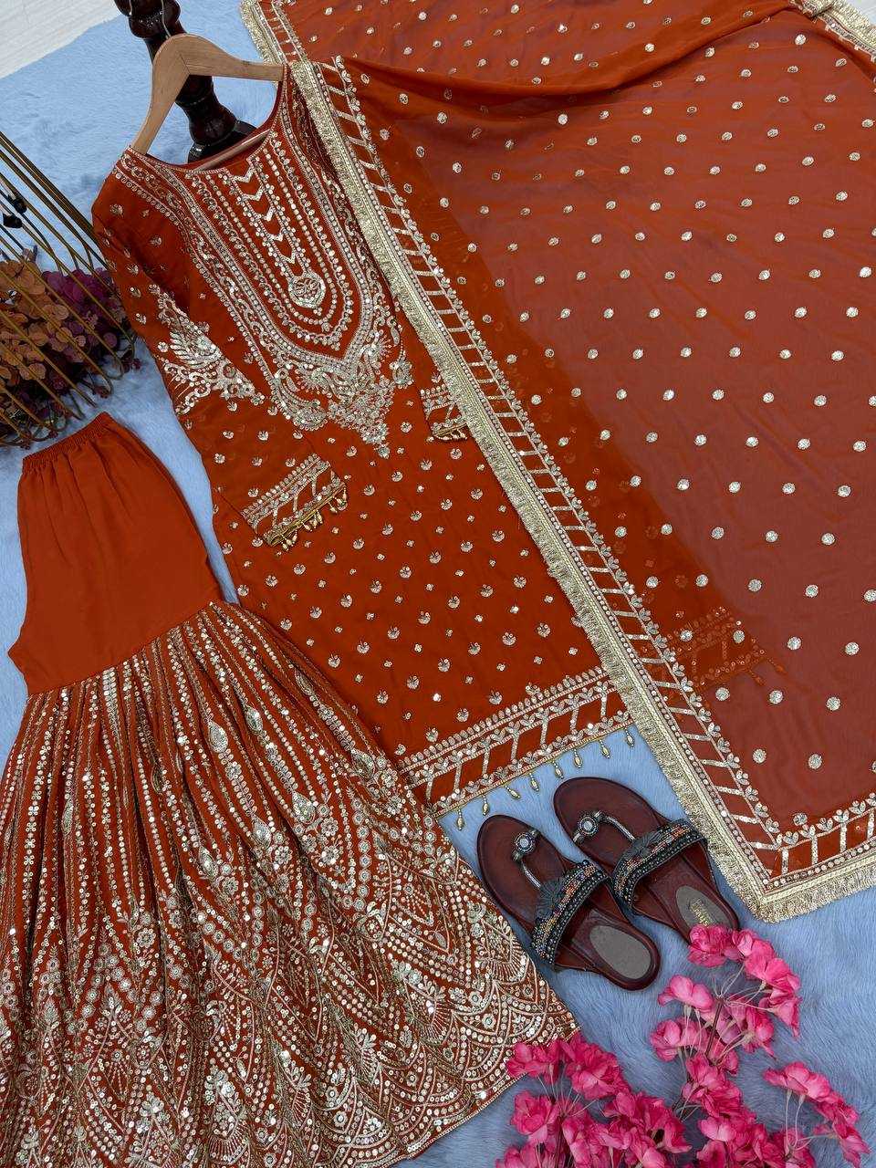 Faux Georgette Embroidery Palazzo Suit