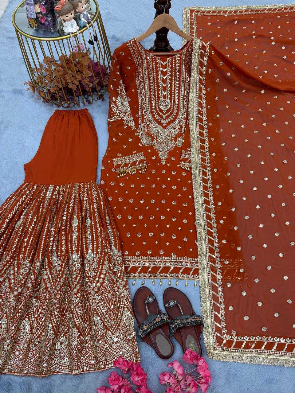 Faux Georgette Embroidery Palazzo Suit