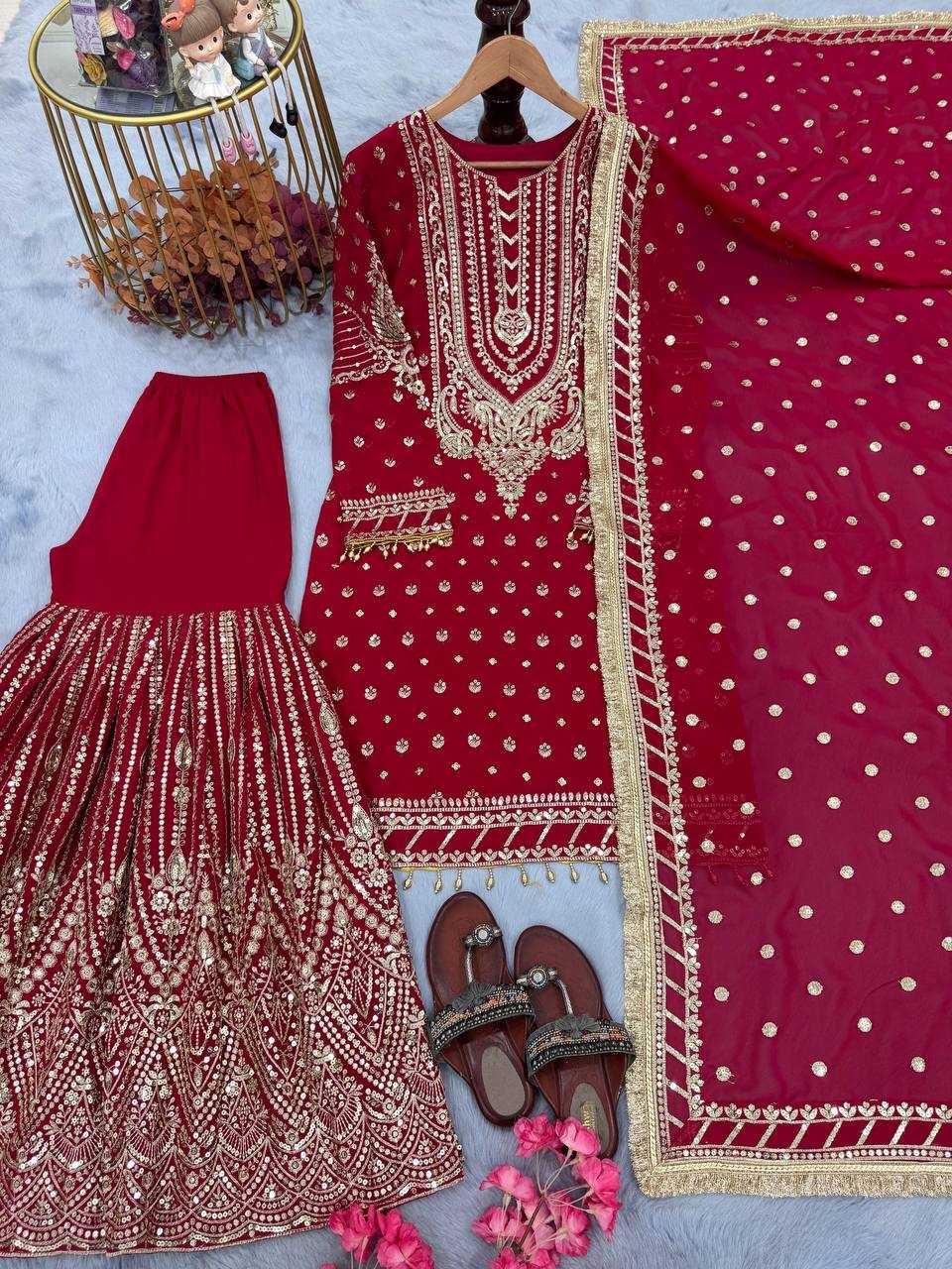 Faux Georgette Embroidery Palazzo Suit