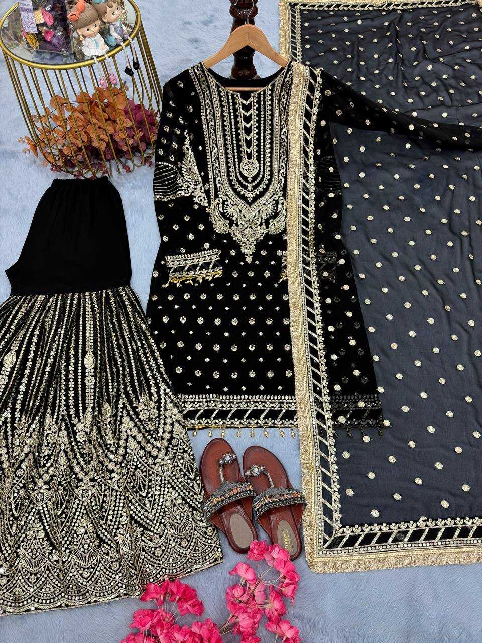 Faux Georgette Embroidery Palazzo Suit