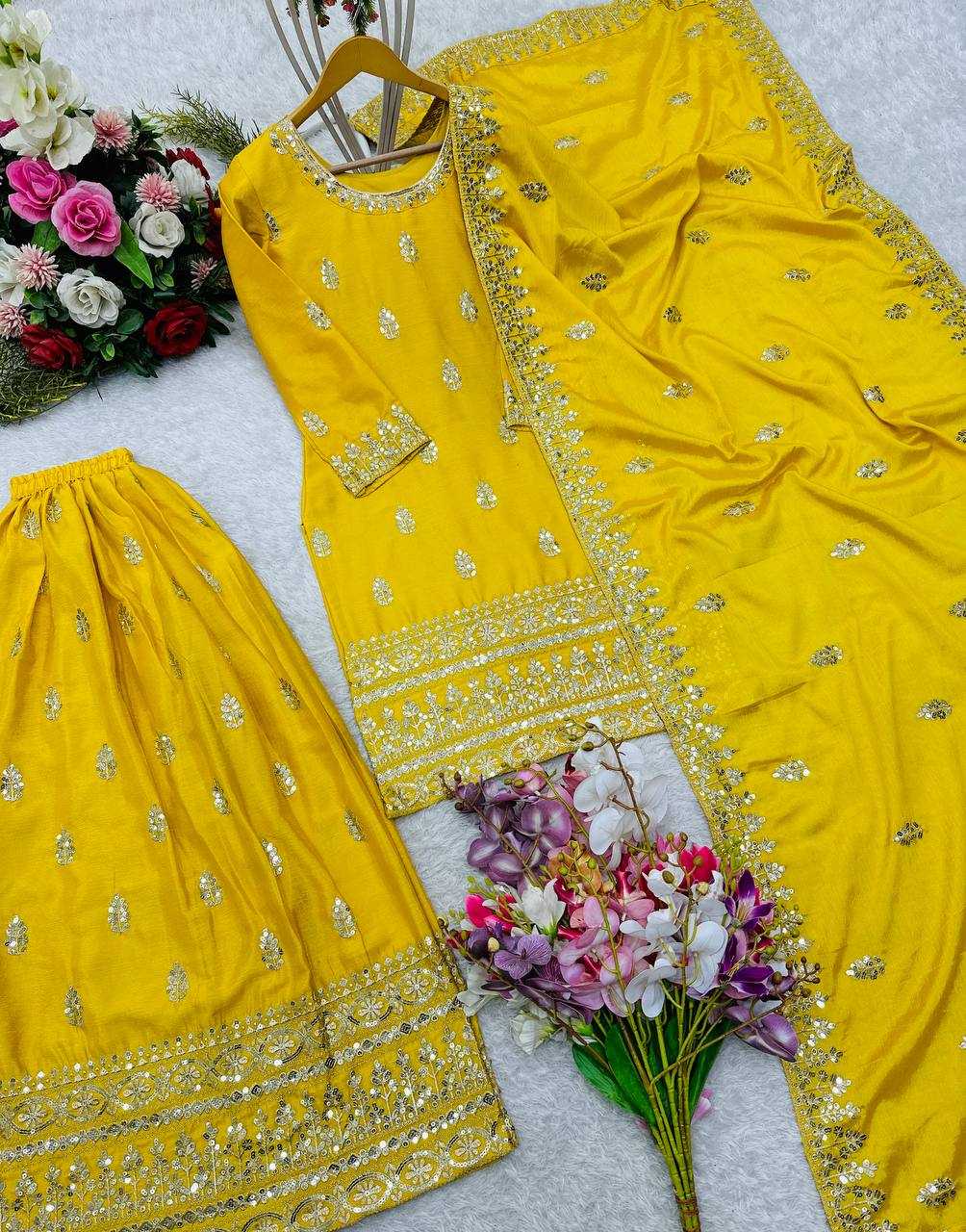 ✨ Chinon Silk Embroidery Wedding Sharara Suits! ✨