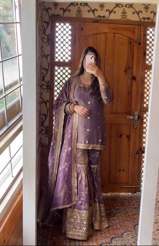 Sequence Embroidery Sharara Suit