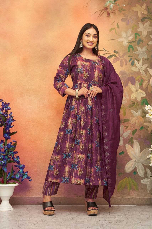 CHANDERI PRINTED ANARKALI SUITS