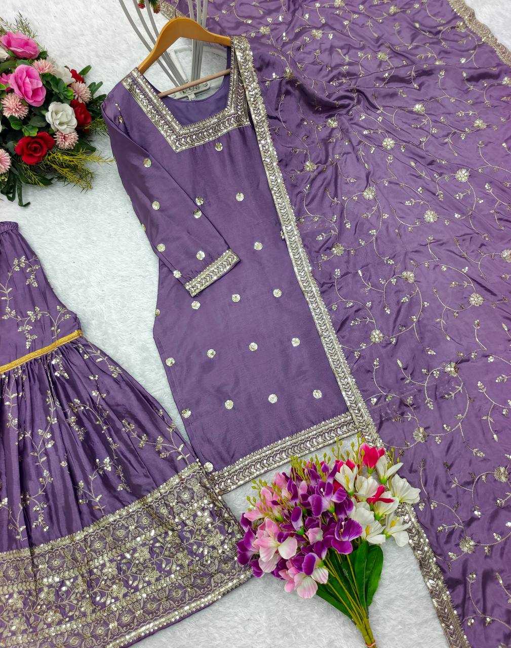 Sequence Embroidery Sharara Suit
