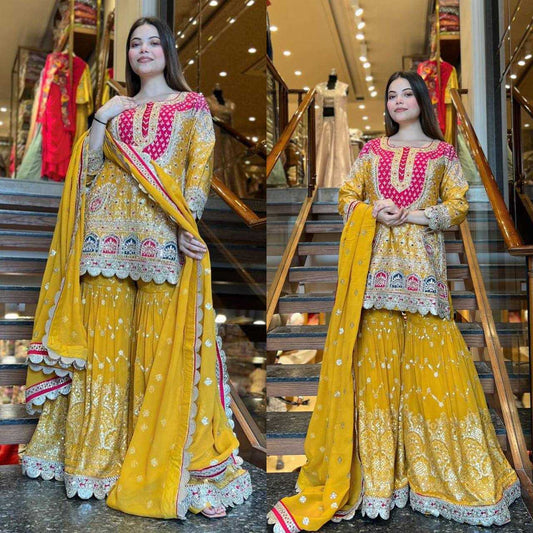 Amazing Faux Georgette Sharara Suit