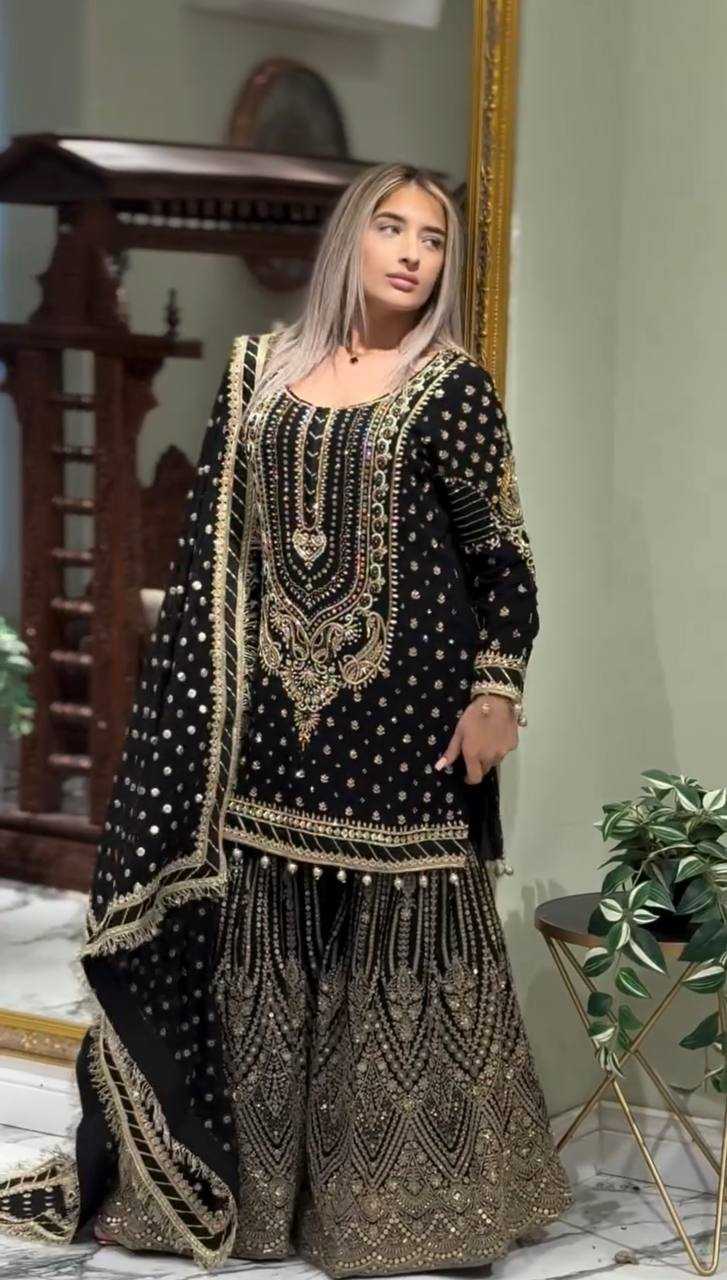 Faux Georgette Embroidery Palazzo Suit