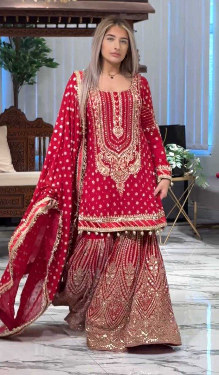 Faux Georgette Embroidery Palazzo Suit