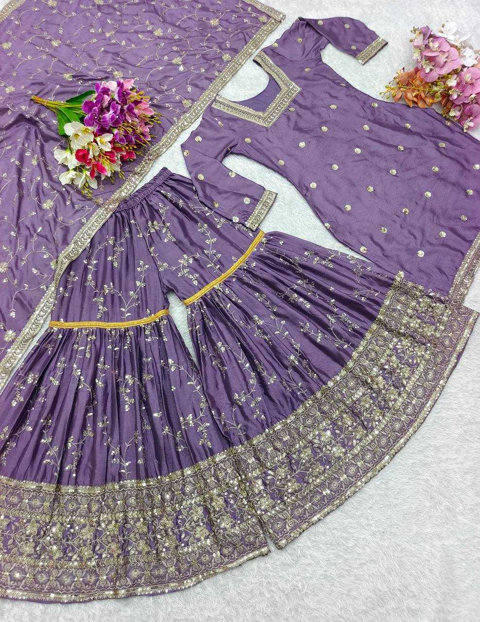 Sequence Embroidery Sharara Suit