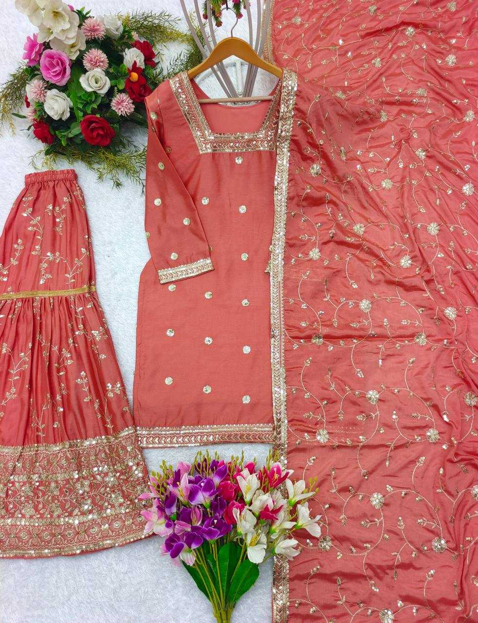 Sequence Embroidery Sharara Suit