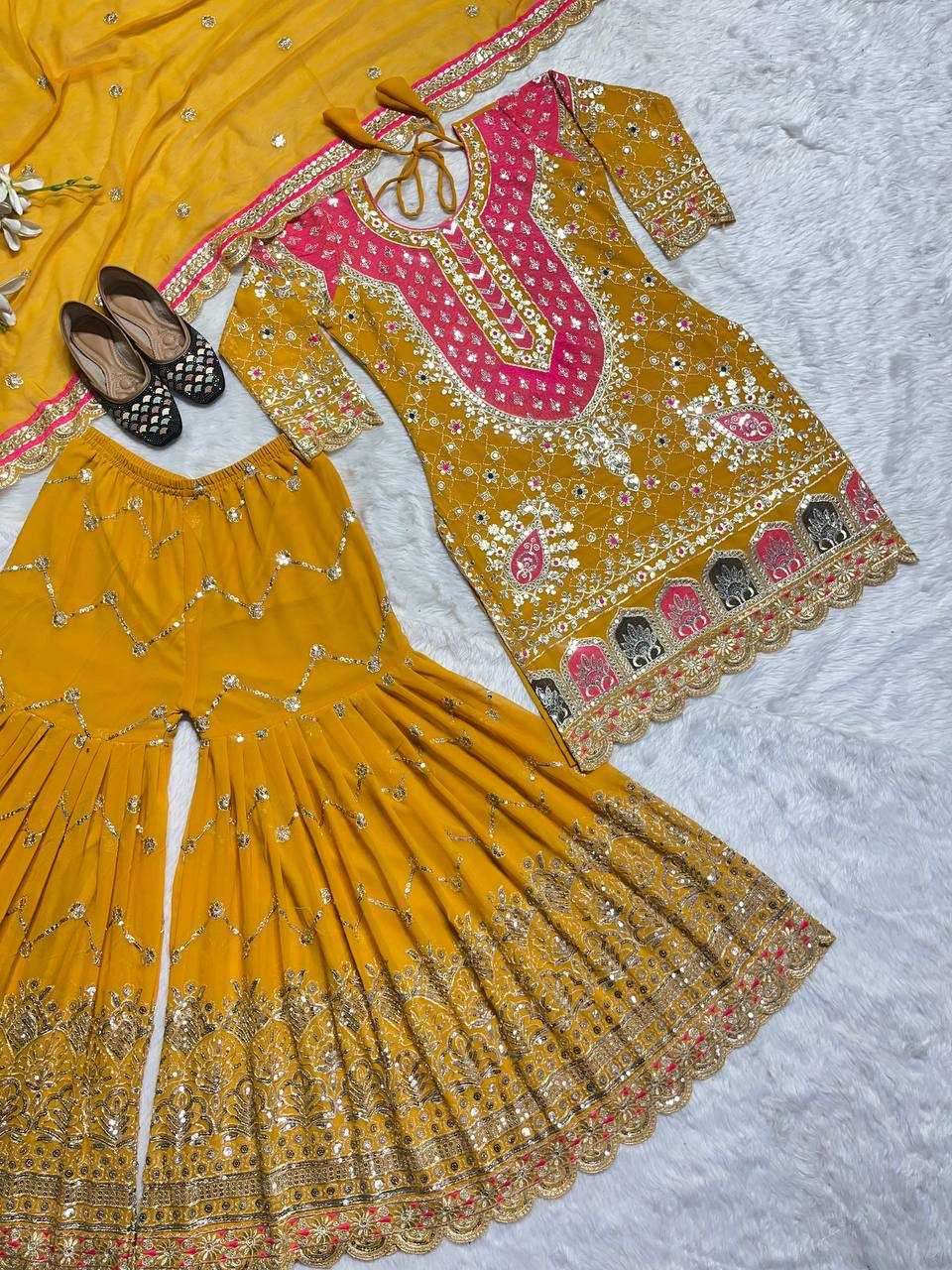 Amazing Faux Georgette Sharara Suit