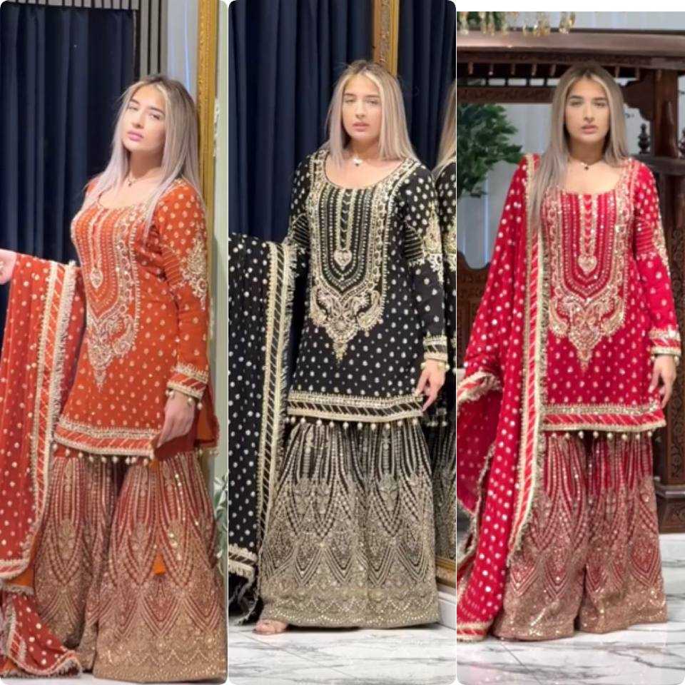 Faux Georgette Embroidery Palazzo Suit