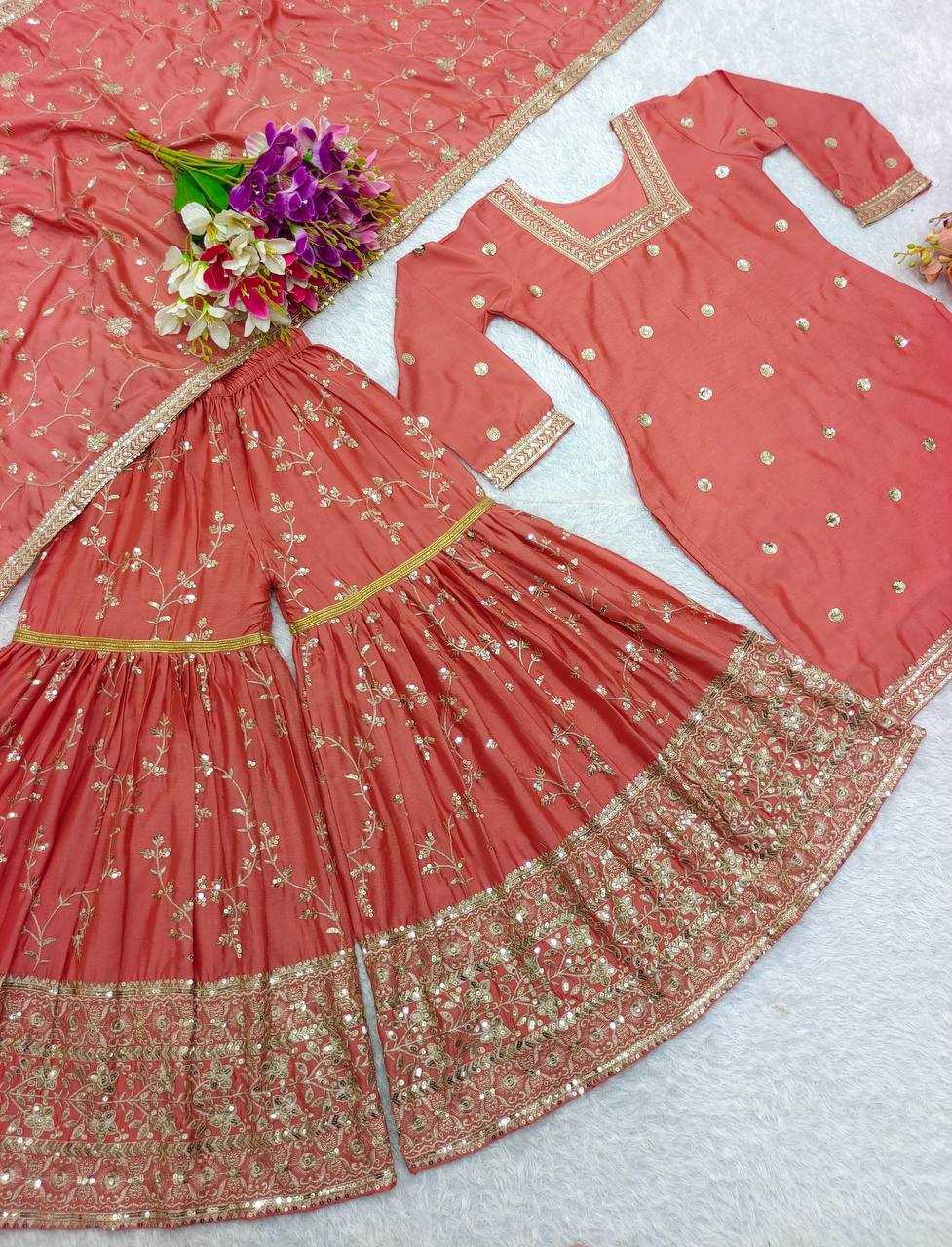 Sequence Embroidery Sharara Suit