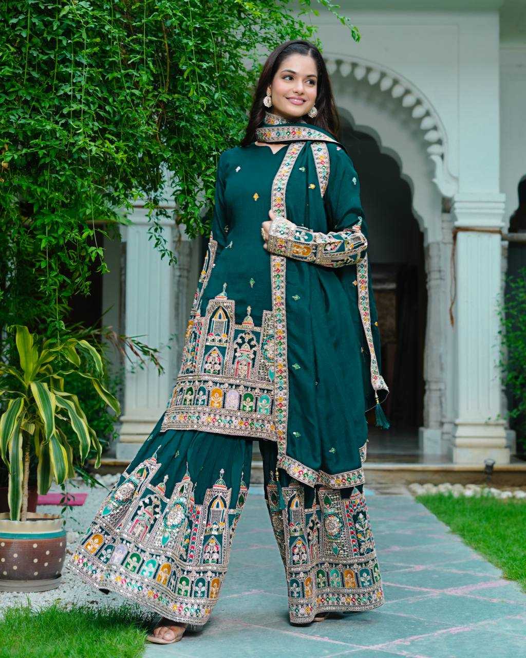 Chinon Silk Embroidery Suits