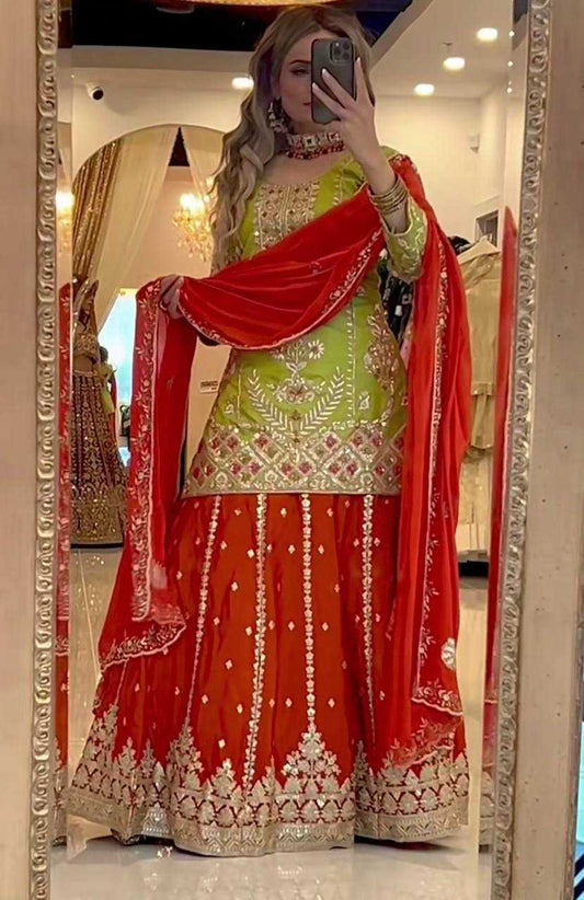 Chinon Embroidery Sharara Salwar Suits