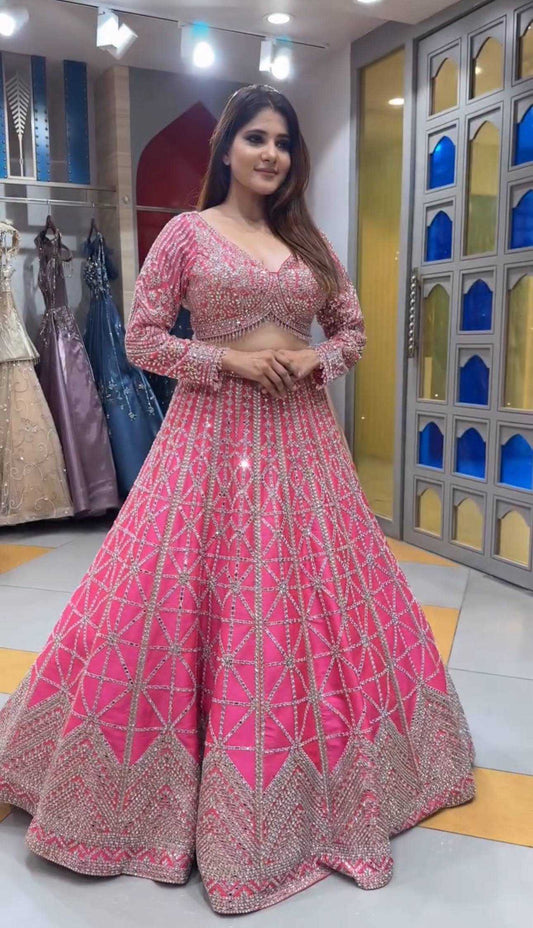 Chinon Sequins Wedding Lehengas With Cancan