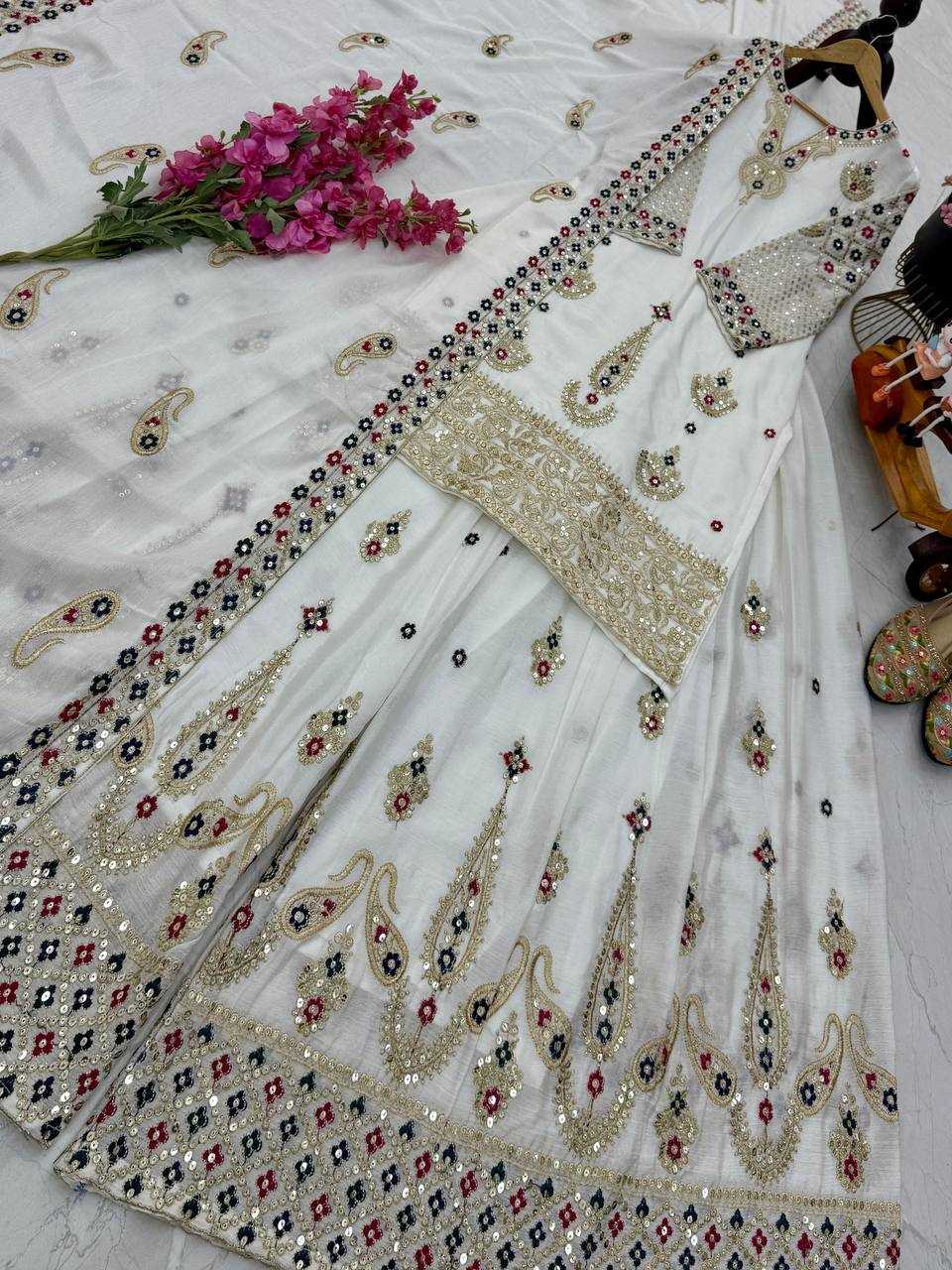 Chinon Silk Embroidery Sharara Salwar Suit