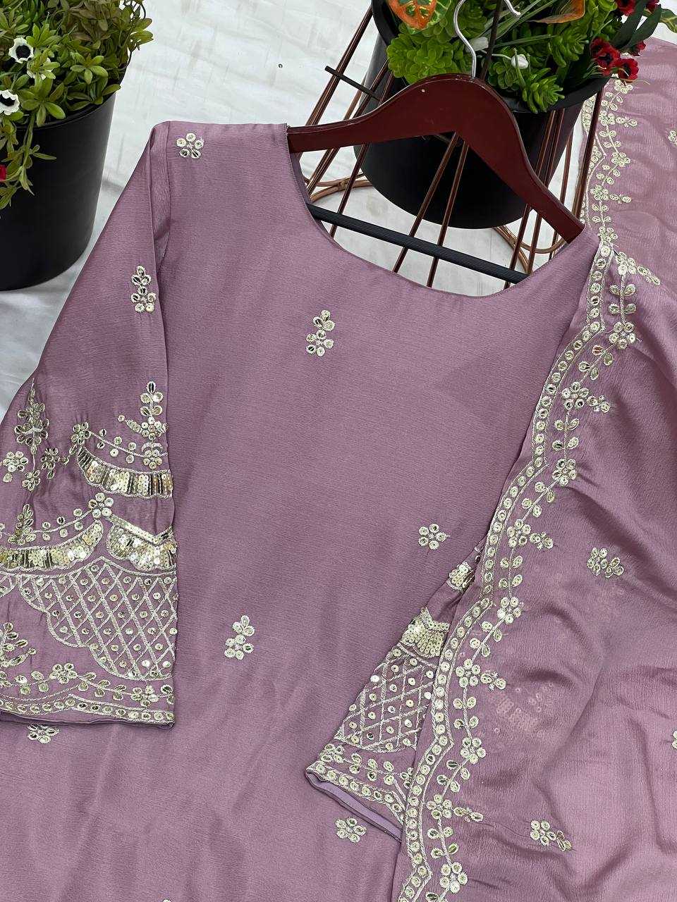 Embroidery Chinon Silk Sharara Salwar Suits