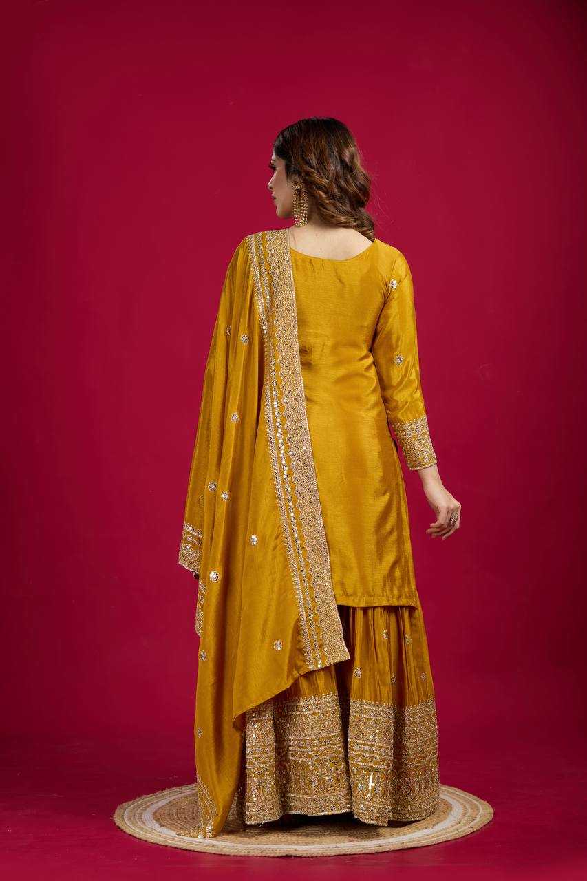 Chinon Silk Embroidery Sharara Salwar Suit