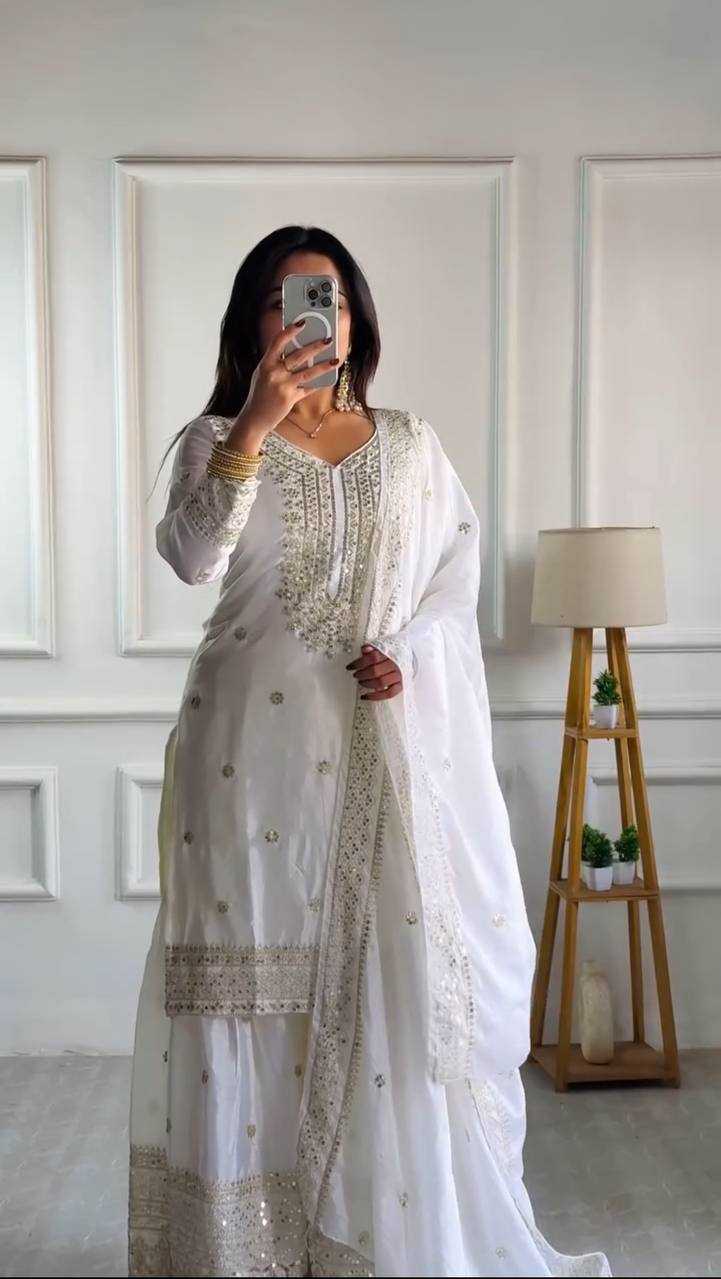 Chinon Silk Embroidery Sharara Salwar Suit