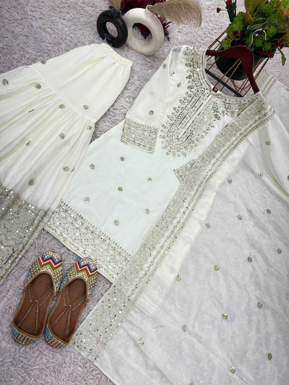 Chinon Silk Embroidery Sharara Salwar Suit