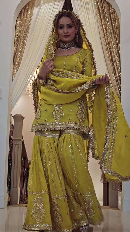 Chinon Silk Embroidery Sharara Salwar Suits