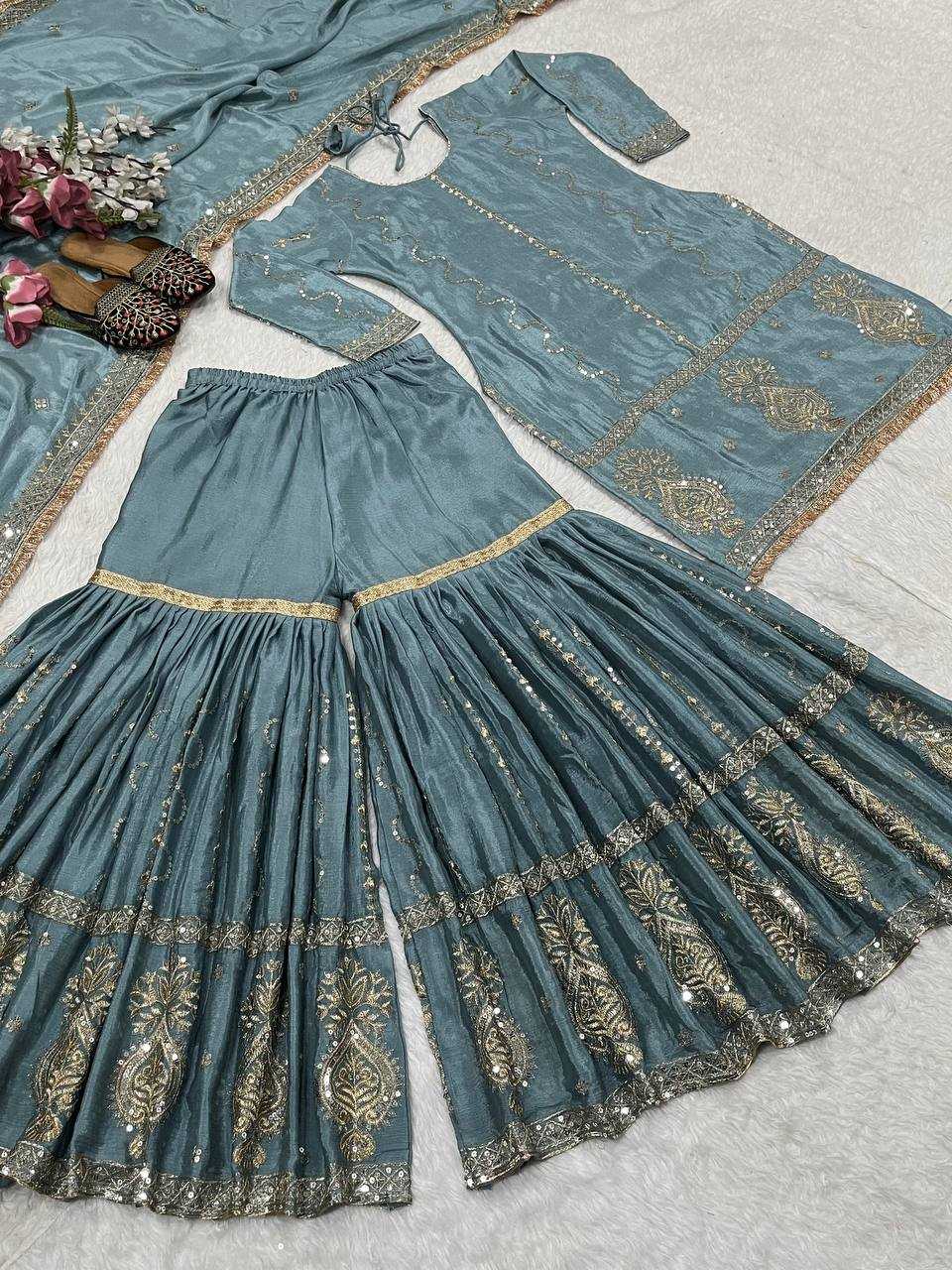 Chinon Silk Sharara Salwar Suit