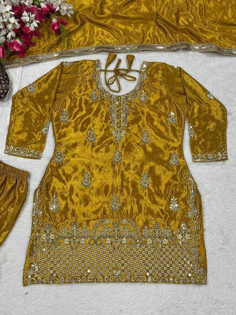 Chinon Silk Embroidery Sharara Salwar Wedding Suits