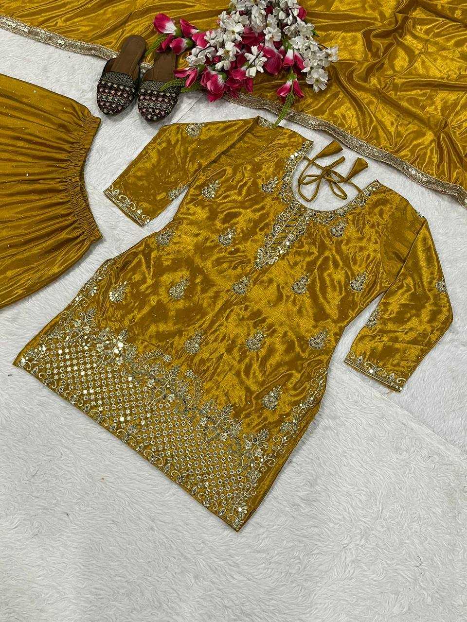 Chinon Silk Embroidery Sharara Salwar Wedding Suits