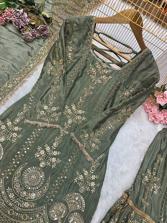 Chinon Silk Wedding Sharara Salwar Suits