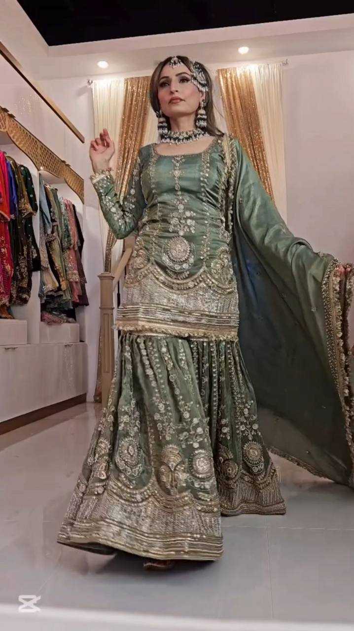 Chinon Silk Wedding Sharara Salwar Suits