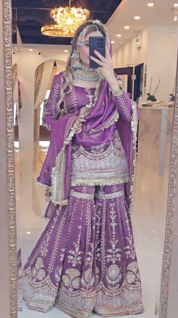Chinon Silk Sharara Salwar Suit