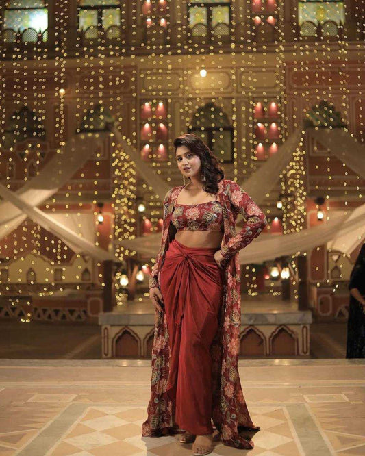 Crepe Silk Indo Western Dresses Party wear Designer Suit