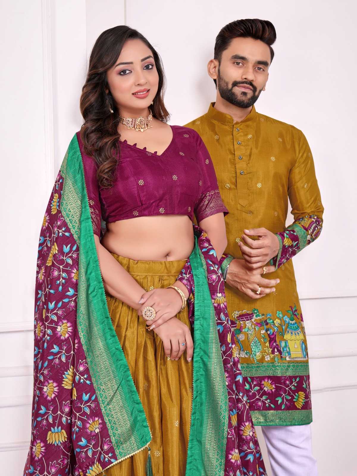 Dola Silk Couple Wear Matching Ethnic Outfit