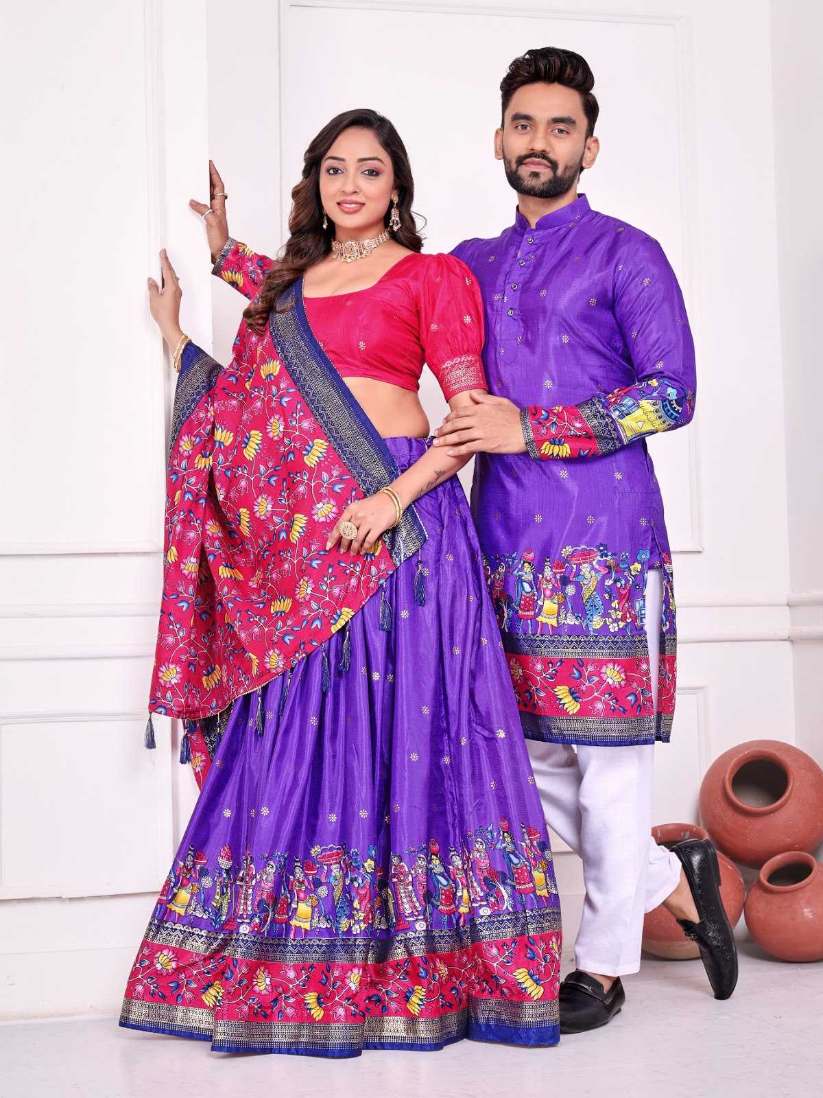 Dola Silk Couple Wear Matching Ethnic Outfit
