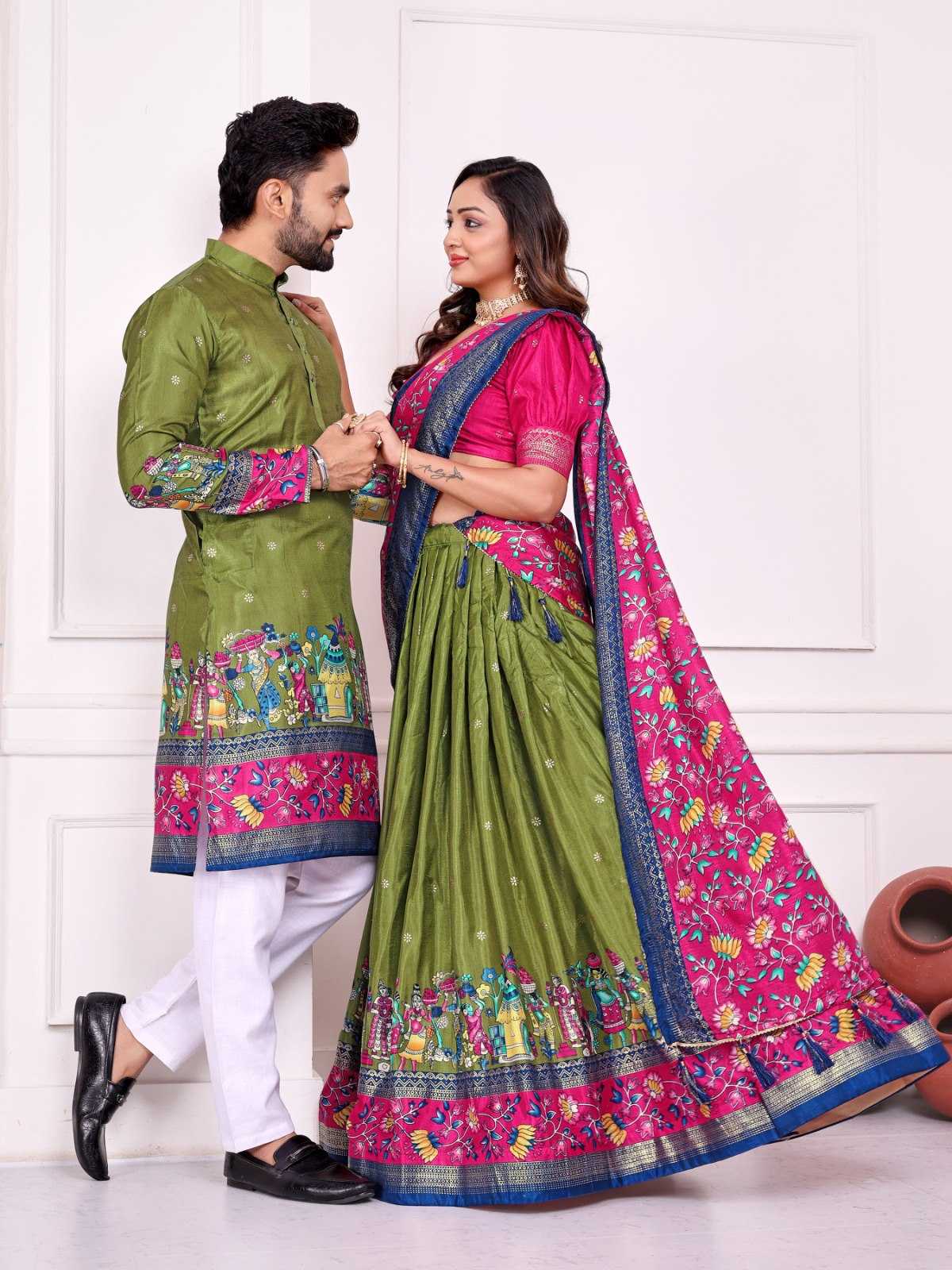 Dola Silk Couple Wear Matching Ethnic Outfit