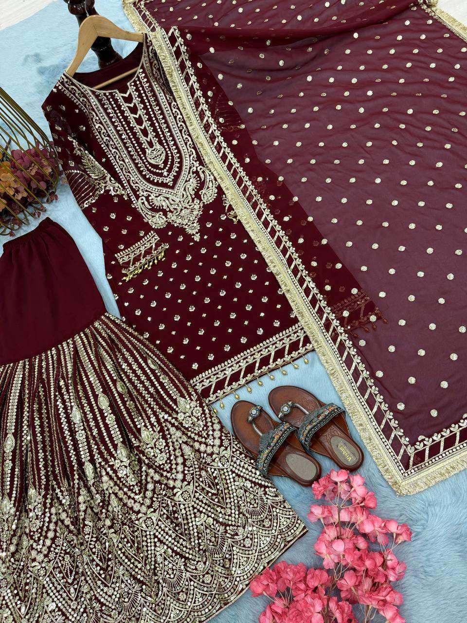 Faux Georgette Embroidery Sharara Salwar Suit Wedding guest Dress Collection