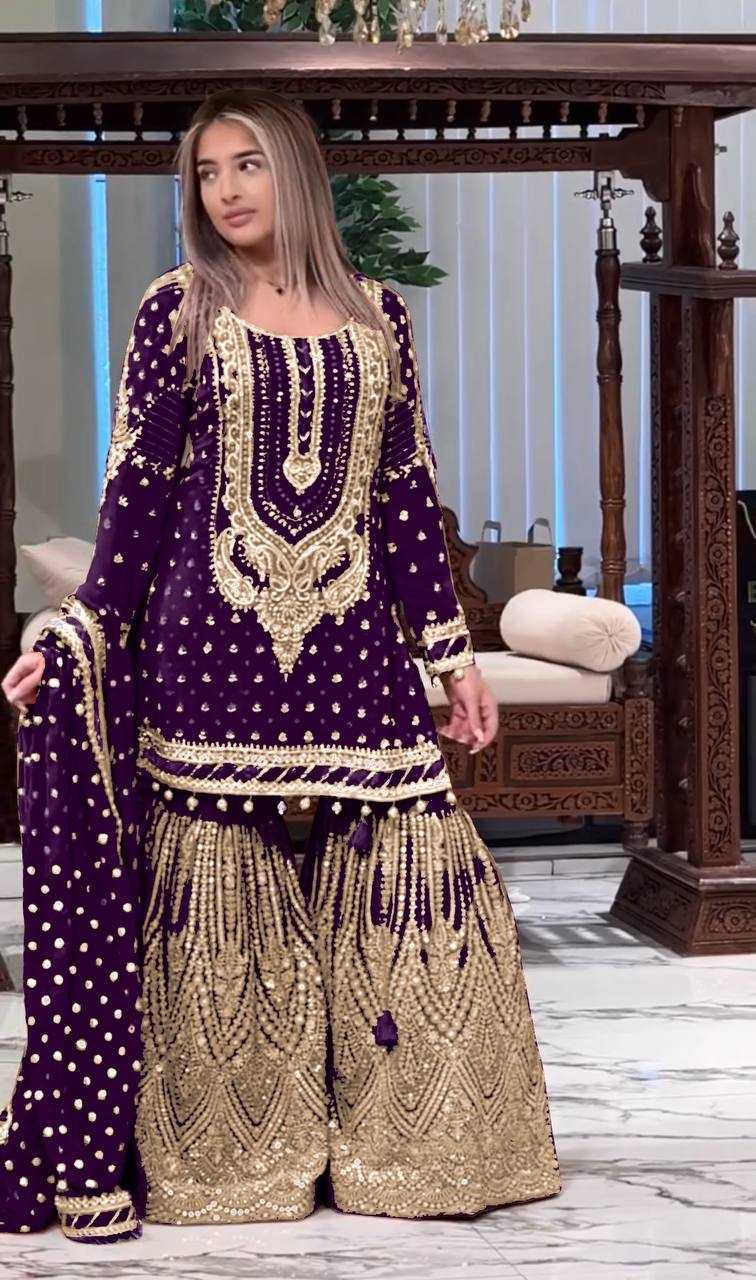 Faux Georgette Embroidery Sharara Salwar Suit Wedding guest Dress Collection