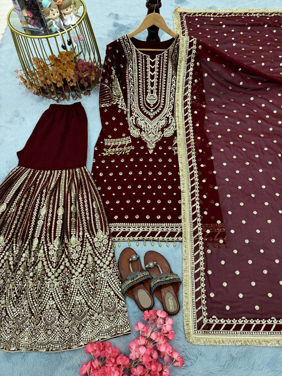 Faux Georgette Embroidery Sharara Salwar Suit Wedding guest Dress Collection
