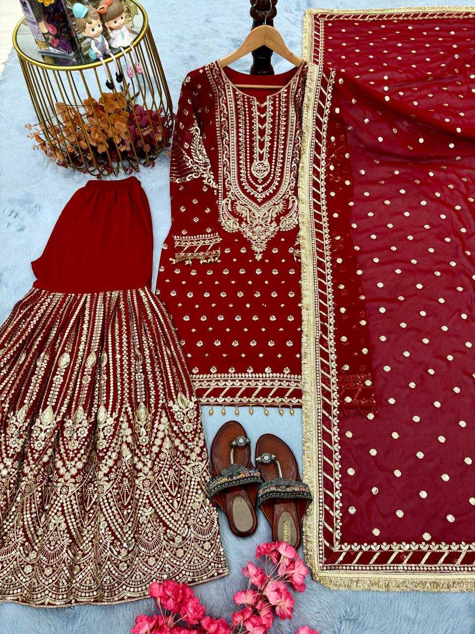 Faux Georgette Embroidery Sharara Salwar Suit Wedding guest Dress Collection