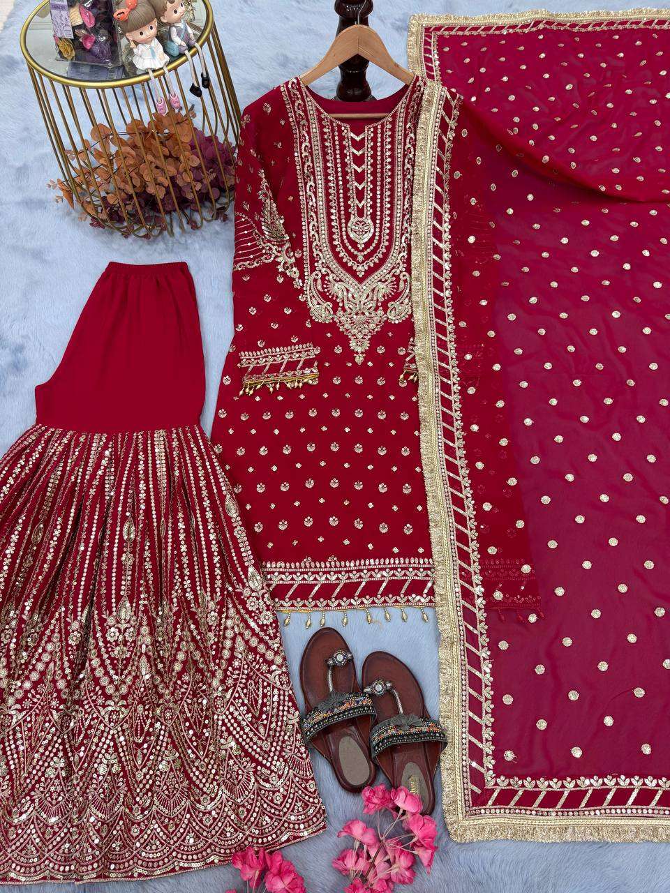 Faux Georgette Embroidery Sharara Salwar Suit Wedding guest Dress Collection