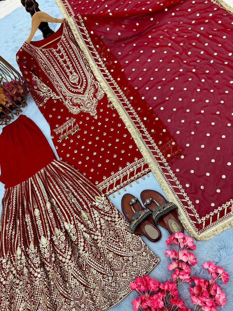 Faux Georgette Embroidery Sharara Salwar Suit Wedding guest Dress Collection